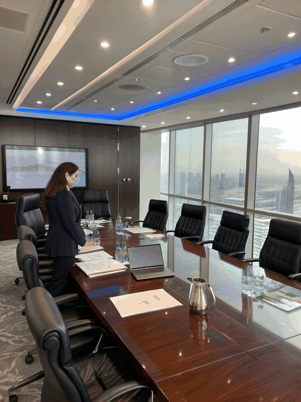 High-end boardroom meeting overlooking the city