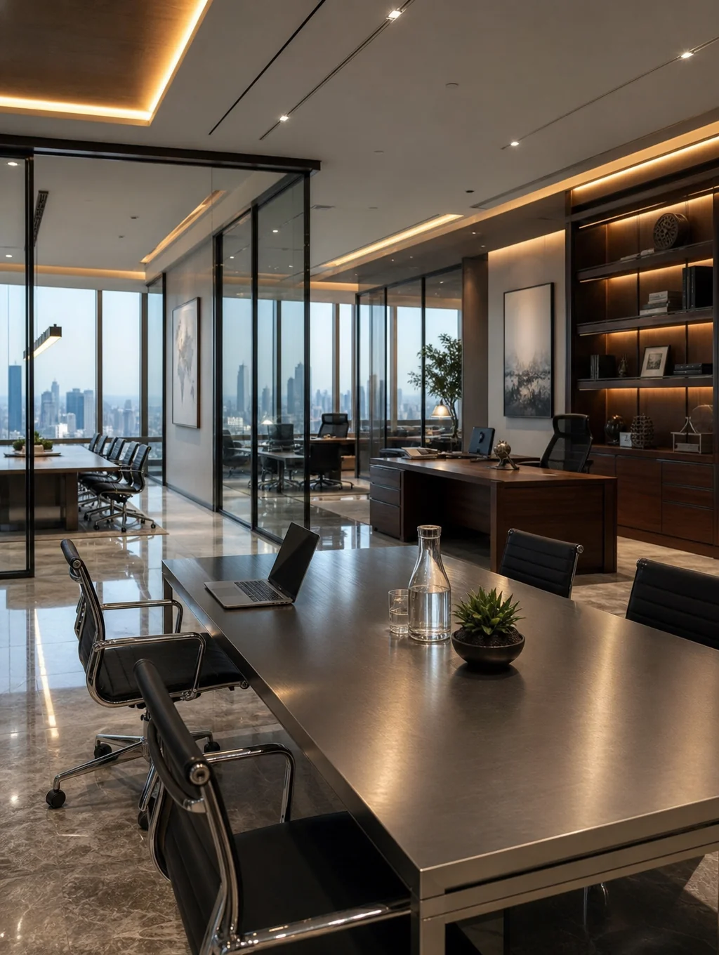 Modern financial office with coastal views