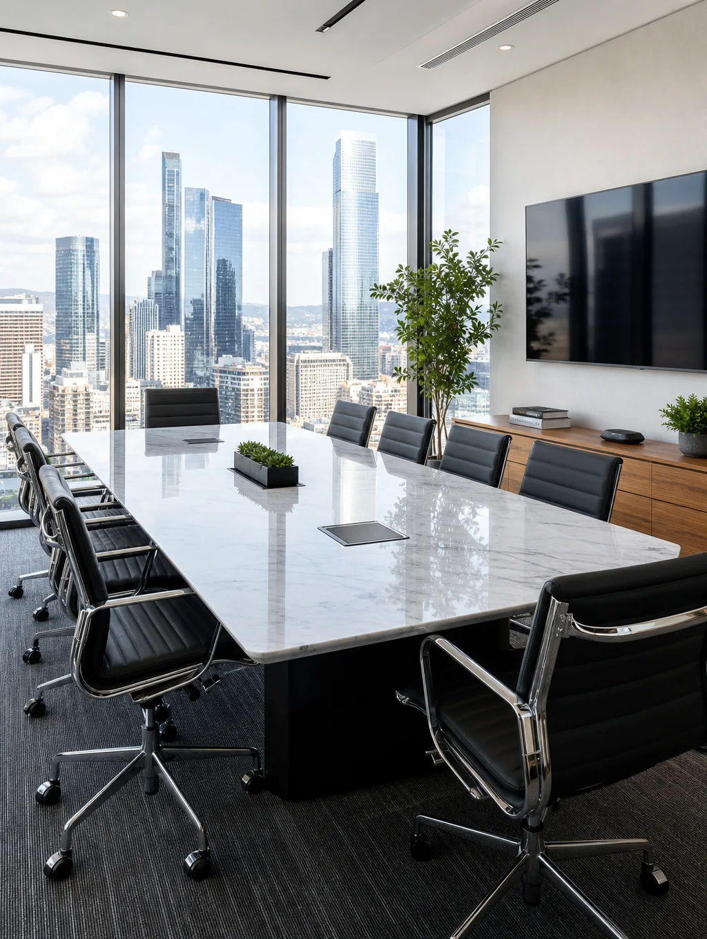 Professional boardroom overlooking the Pacific ocean